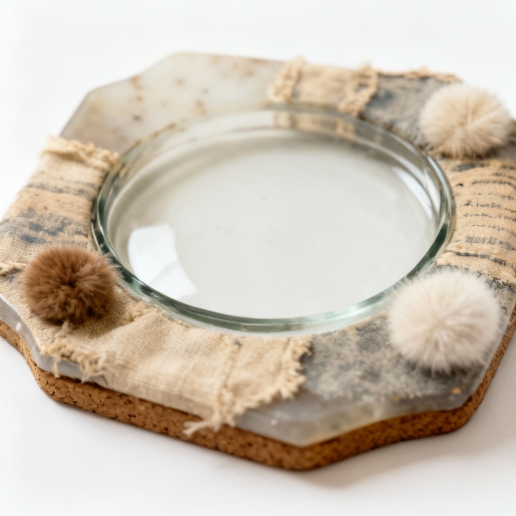 Vintage Inspired Fabric Resin Coaster Set with Wool Accents - Set of 4