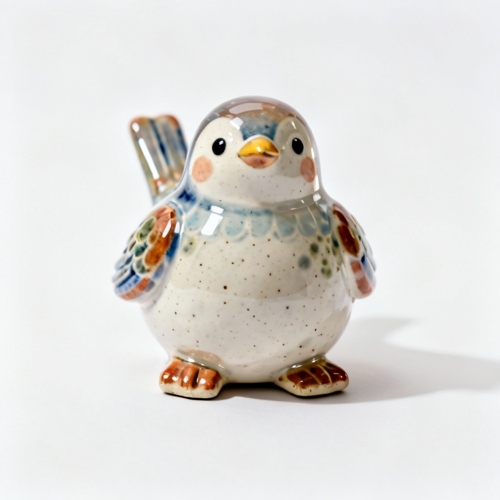 Whimsical Clay & Porcelain Bird Sculpture - Hand-Painted Detail