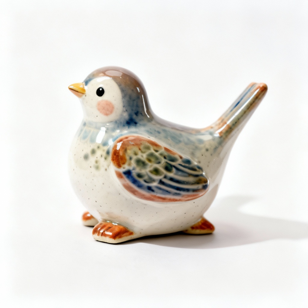 Whimsical Clay & Porcelain Bird Sculpture - Hand-Painted Detail