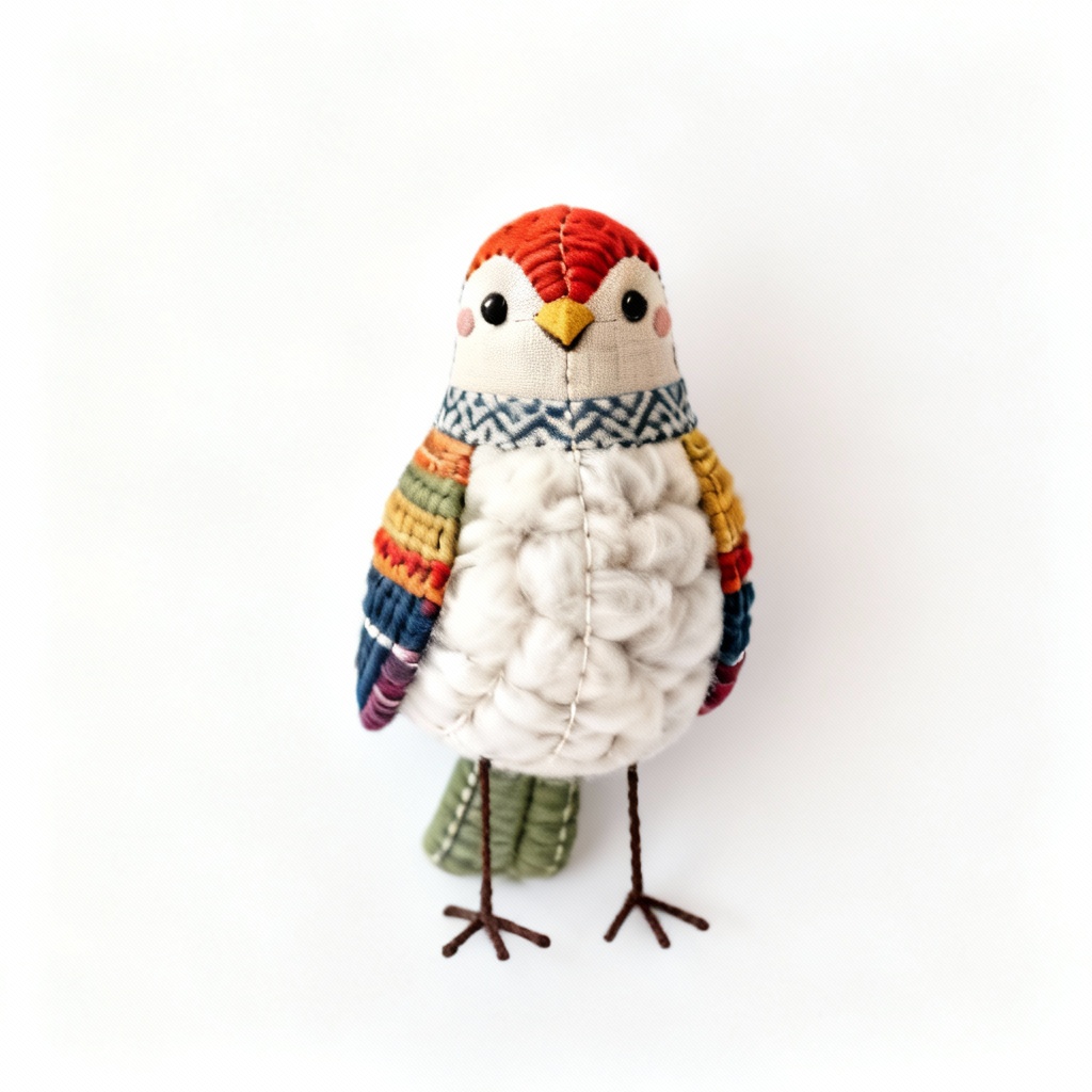 Whimsical Fabric Bird Decorative Sculpture - Handcrafted Cotton Filling - Vibrant Colors