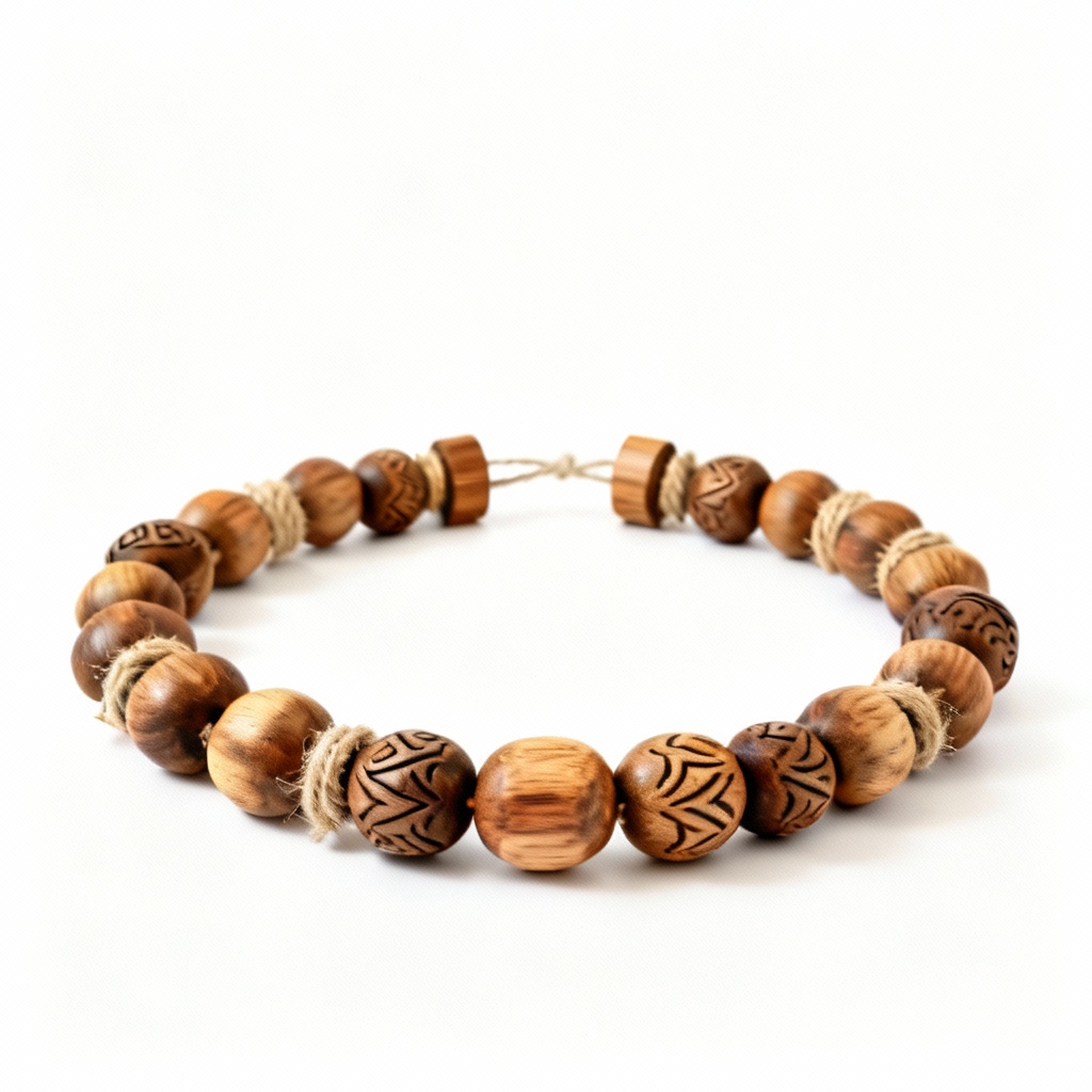 Wooden Bead Garland with Oak Accents - 6 Foot Rustic Strand