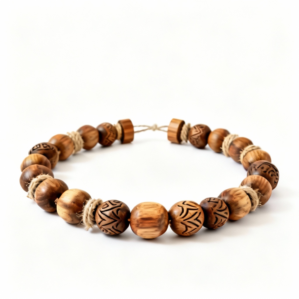 Wooden Bead Garland with Oak Accents - 6 Foot Rustic Strand