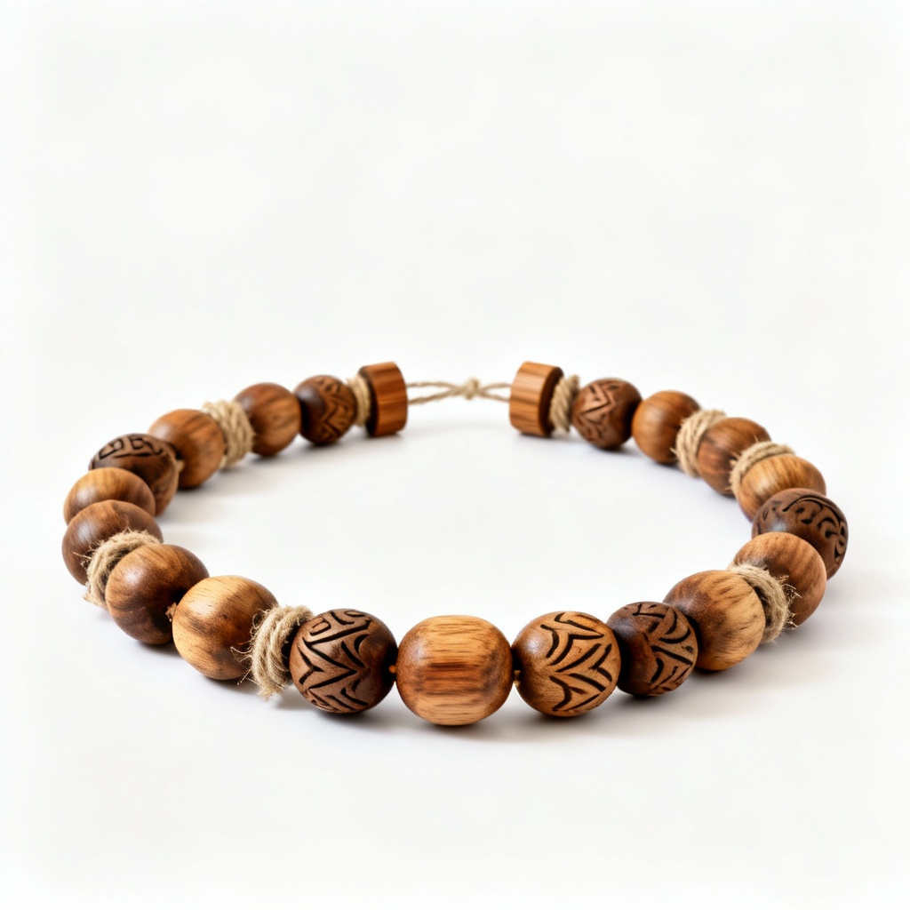 Wooden Bead Garland with Oak Accents - 6 Foot Rustic Strand