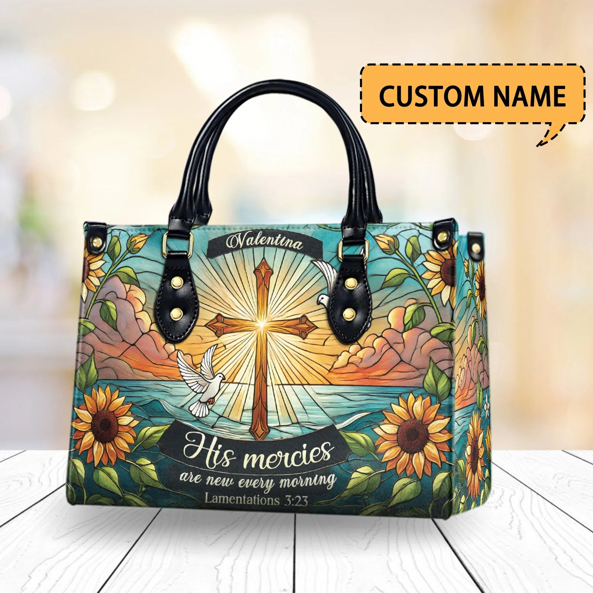 Personalized Christian Handbag with Name, Lamentations 3:23 Bible Verse Tote Bag, Faith Gift for Mom or Women
